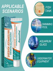 水下防水黏著密封劑，適用於水族箱玻璃、木桶、下水道管漏水防治，水下快速固化，對金屬、塑料、瓷磚、玻璃及其他材質有強黏著力，適合快速修補，固化後保持彈性，耐溫、不龜裂、不撕裂、不褪色，應用廣泛 - B - 查看 6