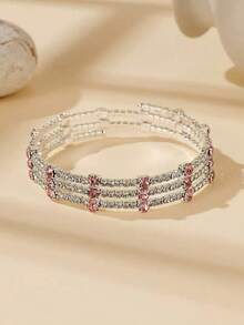 1件裝時尚水鑽裝飾開口繞腕手鍊，適合女性日常配戴 - 銀紫 - 查看 1