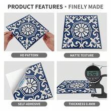 24PCS Peel And Stick PVC Tile Stickers, Different Style Patterns, Waterproof, Oil-Resistant, Stain-Resistant, Removable, No Residue, Suitable For Living Room, Kitchen, Bathroom, Toilet, Home Wall Decoration Renovation, DIY, Matte Texture, Size 10/15/20CM - FHZ-03 - View 12