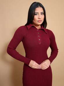 Helena Long-Sleeved Modal Knit Midi Dress For Autumn/Winter - Redwood - View 3