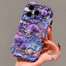 Disney Mickey Mouse Purple Pattern Phone Case, Plush Style With Pom Pom & Bow Print, Shockproof Protective Cover, Compatible With IPhone 17/16/15/14/13/12/11 Pro, Perfect Gift For Fans & Teens - White - View 5