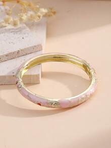 1pc Fashion Vintage Style Gold Floral Pattern Enamel Bracelet, Gold Bracelet, Girls' Jewelry, Suitable For Girls And Women's Jewelry Accessories Bracelet, (Handmade Product, Slight Color Difference May Occur) Daily Wear Holiday Gift, Halloween, Thanksgiving, Christmas, Mother's Day, Valentine's Day, Birthday Gift - Multicolor - View 4