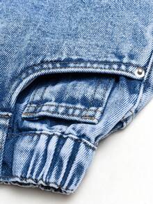 Saia Denim Lavagem Clara Simples para Menina Jovem, Saia Mini Denim Sem Forro, Moda Minimalista Clássica com Cintura Meio Elástica e Cordão Ajustável, Adequada para Todas as Estações - Lavagem clara - Visão 6