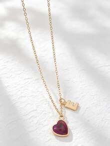 1 pieza Collar con colgante de corazón y letra inicial que cambia de color según el estado de ánimo, personalizado con encanto de alfabeto A-Z, sensible a la temperatura, regalo de joyería para el Día de San Valentín - Multicolor - Ver 22