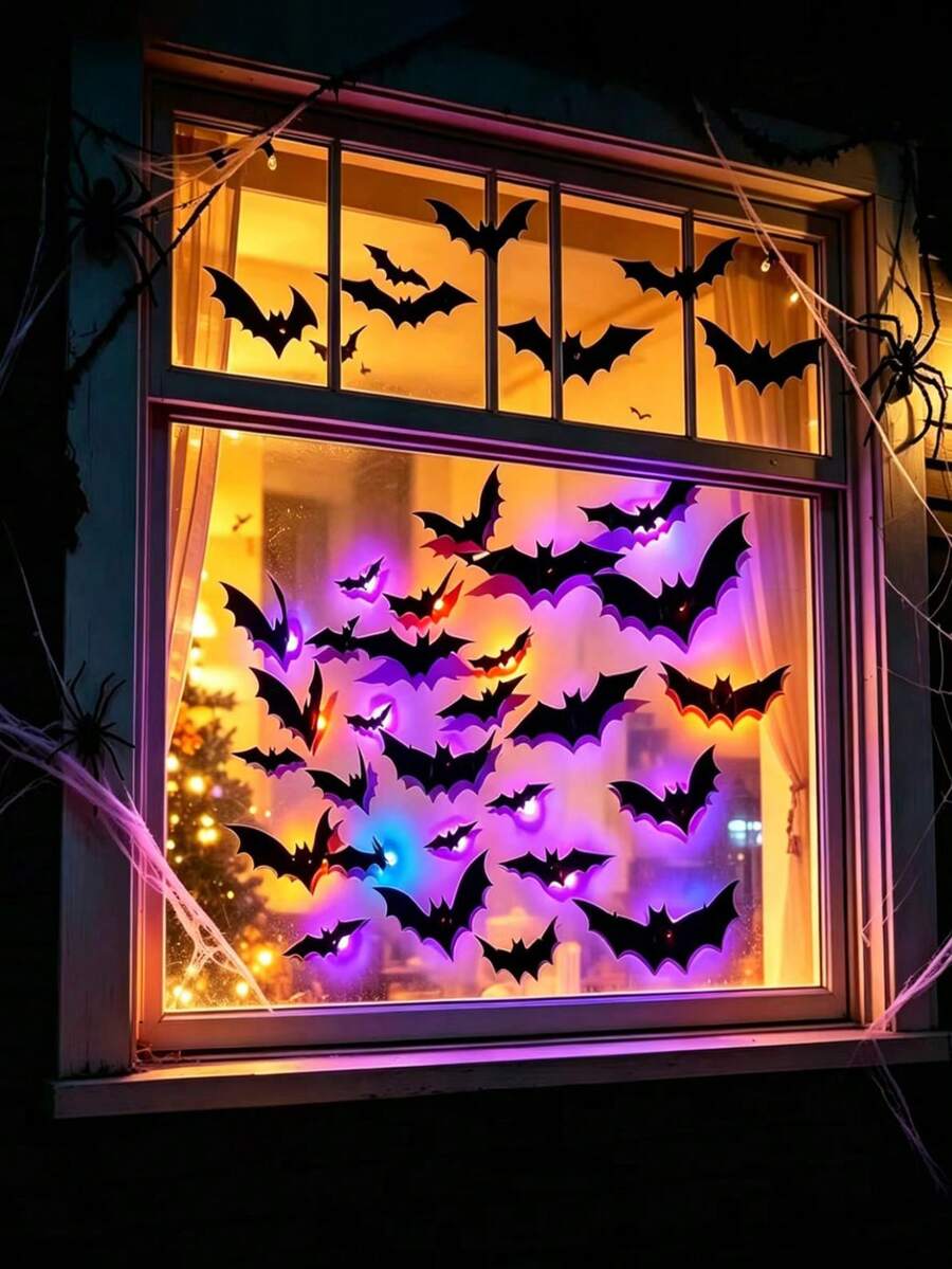 LED Bat Wall Sticker Night Light, 3D Bat Decorative Wall Sticker Light, Suitable For Holidays, Parties, Friends Gatherings, Atmosphere Ambience, Multi-Specification Window Garage Decoration Glowing Flashing Wall Sticker