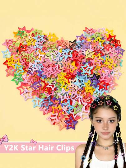 100pcs/50pcs/30pcs Colorful Star Hair Clips, Five-Point Star Dopamine, Bangs/Loose Hair Clips, Ponytail/Braids Decorative Hair Clips, Suitable For School, Party, Vacation, Music Festival, Sports Meet, Daily Casual, Fashion Women Accessories,Claw Clips