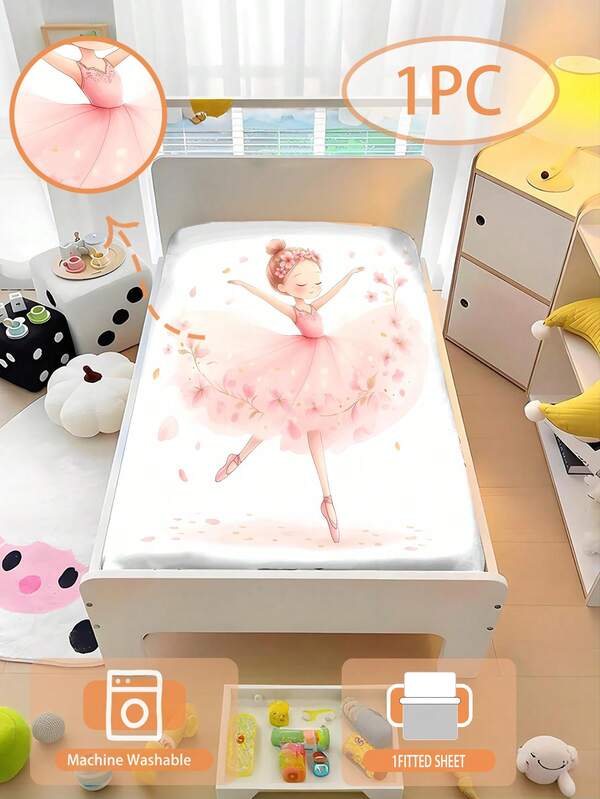 1PC Watercolor Ballet Fitted Sheet Machine Washable For Kids Room, Toddler Bed Baby Crib Nursery Bed Sheet Height 15cm(No Filler)100% Polyester