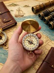 10pcs/1pcVintageBrassPocketCompassWithFlipLidPortableHandHeldNavigationCompassWithKeyRingPrecisionDirectionFinderForOutdoorCampingHikingTravelBackToSchoolSurvivalToolRetroDecorCollectibleAccessory - Multiple Styles - View 6