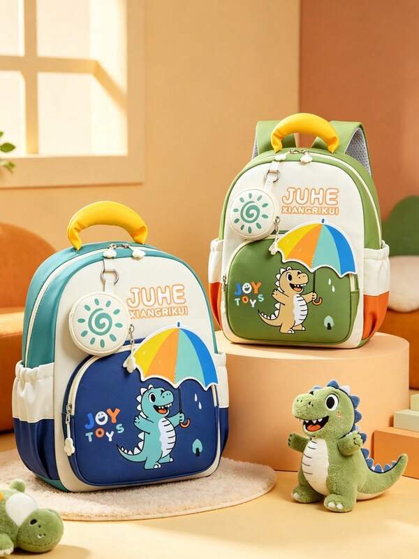 Back To School Season New Backpack, Lightweight Cartoon Dinosaur Pattern Unisex Backpack, Perfect For Students, Kids Birthday Gift