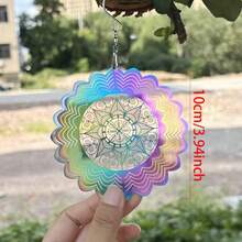 Nordic Style Mandala Wind Chime, Wind Spinner, 3D Rotating Wind Chime, Ultra-Bright Reflective Bird Repeller, Battery-Free, Outdoor Garden Decoration, Fluid Visual Effect, Suitable For Balcony, Outdoor Garden Yard Hanging Decoration, Perfect Choice For Holiday Gift - Colorful Mandala Pattern - View 4