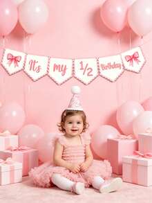 1/2pcs-"1/2 Year Old Birthday" Girl Set: Includes Hat, Decorative Banner, Princess Crown And Bow Accessories (Suitable For 6 Months Old Baby Party) Baby Party Decoration - Multicolor - View 3