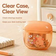 1pc Random Cute Capybara Dual-Hole Pencil Sharpener, Portable 8mm/12mm Sharpener With Transparent Debris Box, Compact Desktop Stationery Tool For School Office Pencil Case - Multicolor - View 5