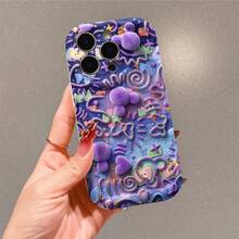 Disney Mickey Mouse Purple Pattern Phone Case, Plush Style With Pom Pom & Bow Print, Shockproof Protective Cover, Compatible With IPhone 17/16/15/14/13/12/11 Pro, Perfect Gift For Fans & Teens - White - View 3