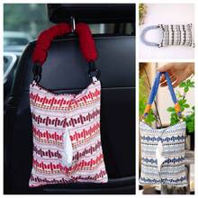 Car Seat Back Tissue Box Holder, Car Hanging Tissue Dispenser, Car Interior Decorative Organizer Bag, Cute Pom Pom Design Tissue Container, Nordic French Fabric Hanging Storage For Vehicle Accessories - Blue - View 4