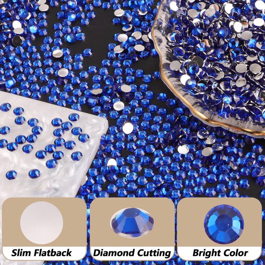 10,000pcs Deep Blue Resin Rhinestones, Deep And Transparent Color With Delicate Iridescent Luster, Suitable For Various Rhinestone Art, Handmade DIY, Decorating Ornaments, Gift Boxes And Greeting Cards, Perfect For Halloween, Christmas, New Year And Other Holiday Crafts - Dark Blue - View 1