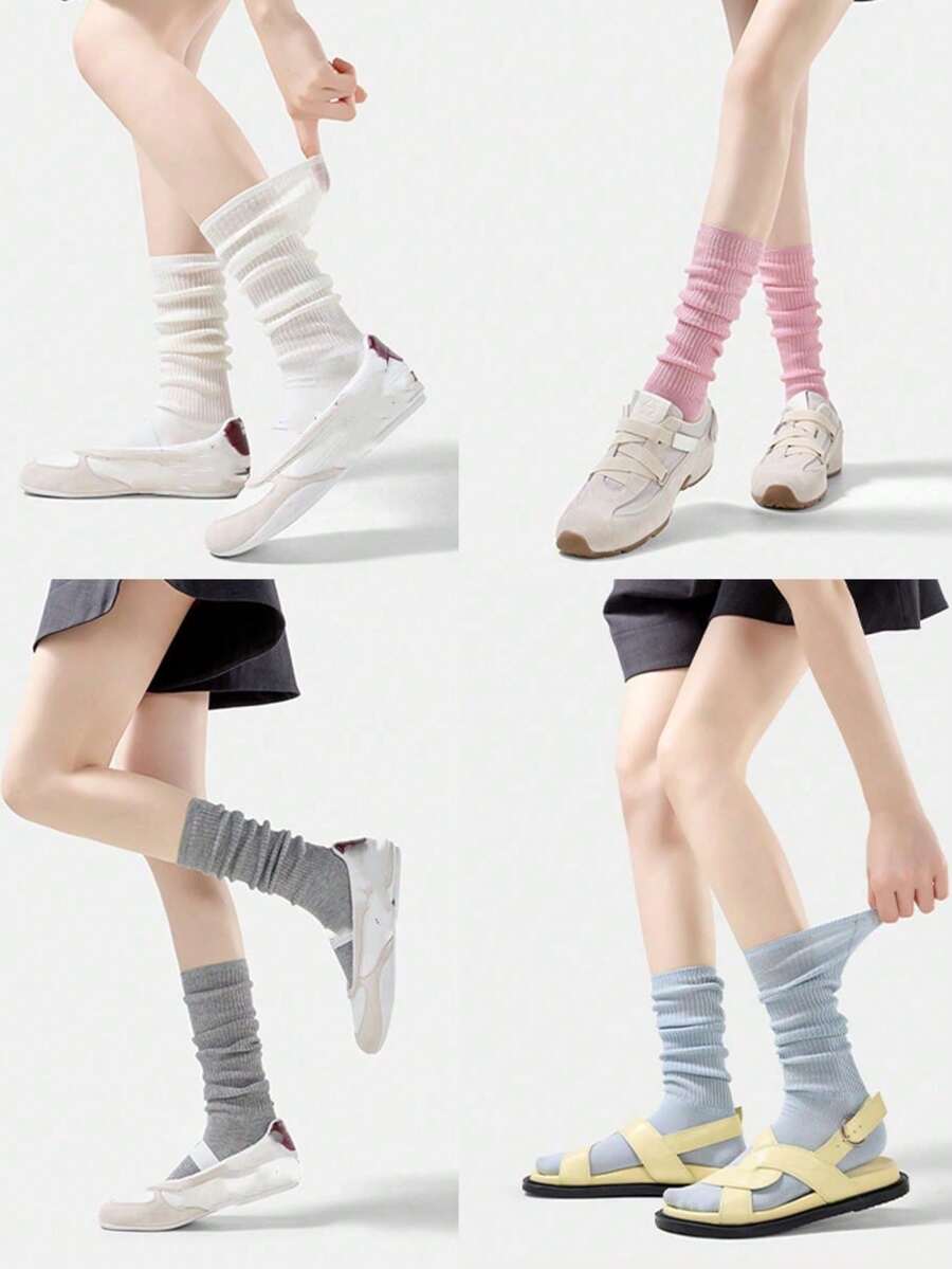 1/2/5 Pasang Kaos Kaki Balet Wanita Lembut Warna Putih Gaya JK Longgar Bergaris Lipit Setengah Betis, Kembali ke Sekolah
