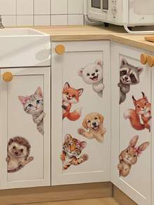 Cute Peeking Forest Animals Wall Stickers, Removable And Residue-Free Self-Adhesive PVC Decals, For Living Room, Bedroom, Wardrobe Doors, Cabinets, Kindergarten DIY Cartoon Decor - Wall Stickers - View 5