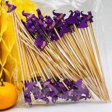Halloween Toothpicks, Cake Decorations, Suitable For Appetizers, Cocktail Garnishes, Pumpkin, Spider Hat, Ghost Letter Shapes, Bamboo Appetizer Toothpicks, Also For Cake And Food Decoration - Multicolor - View 1