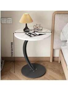 Round Side Table, For Living Room, Bedroom - White - View 2