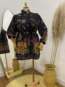 Plus Size Printed Windbreaker Jacket, Plus Size Parka, Nylon Blouse - 20 - View 3