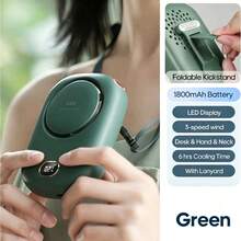 1pc Rechargeable 1800mAh Bladeless Mini Fan, Neck Hanging Hands-Free Fan With Adjustable Lanyard And Stand, Desktop Use, 3-Speed Wind, Battery Display, Camping, Beach, Travel Accessories, Back To School Season Outdoor Summer Air Cooler - Neck Fan - View 8