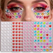 2 piezas de pegatinas de strass 3D para la cara, patrón de corazón con ojo rasgado, colores brillantes, decoración de maquillaje para fiesta, duraderas, estilo Y2K, para Navidad, San Valentín y festival de música, decoración con brillo para cara, Body, uñas y cabello - Multicolor - Ver 2