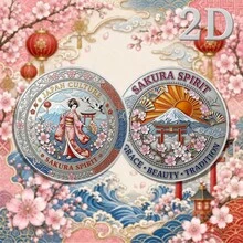 1枚 2D雙面日式櫻花主題銀色收藏紀念幣，幣面具有銀色金屬質感，適合收藏與送禮 - A - 查看 8