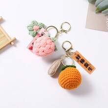 1Pc Neutral Hand‑Knitted Fruit Keychain, Cute Peach Orange Bag Charm, Positive‑Energy Pendant, Daily Decor, Thanksgiving Christmas Teacher's Day Gift - Multicolor - View 5