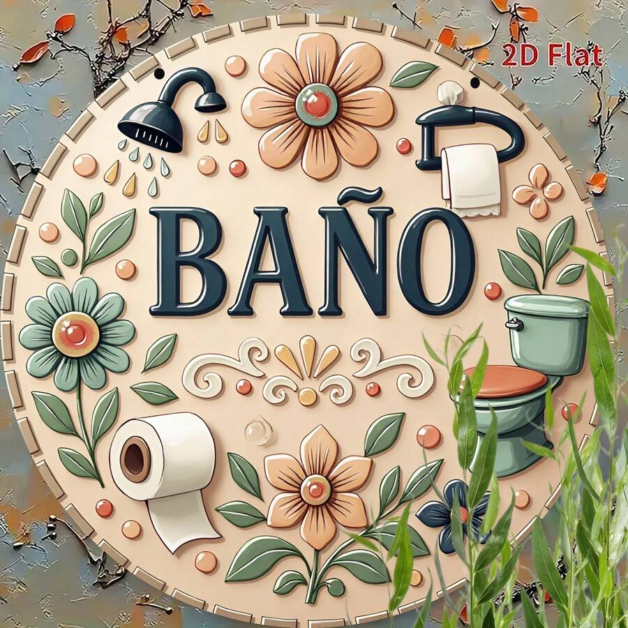 2D Flat Wooden Printed Round Decorative Sign, Toilet Flower Pattern, Fun Wooden Sign, Enhance Style, For Indoor, Outdoor, Yard Decoration, Door Decoration, Bathroom, Cafe, Bar And Home Decor - Multicolor - View 1