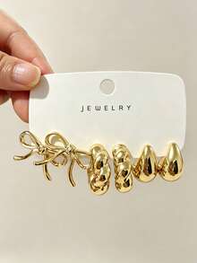 6/12/18pcs/Set Gold Stud Earrings, Floral & Geometric Mixed Pattern Metal Earrings Set, Pendant Earrings, Vintage Women's Earrings - Gold - View 11