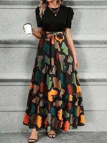 Women Long Dresses - Black and White - View 3