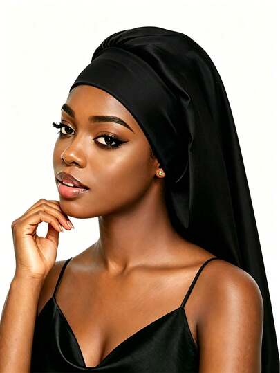 CONFLASS Long Satin Sleep Bonnet - Soft Elastic Wide Band Night Cap, Protects Curly Hair, Anti-Frizz Satin Sleep Cap