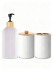 3 piezas/1 set Accesorios de baño Set de dispensador de loción/jabón con bomba manual recargable en negro mate Soporte para cepillo de dientes Caja de almacenamiento para cepillo de dientes y pasta de dientes Adecuado para baño oficina cocina fregadero viaje temporada de vuelta al colegio - Multicolor - Ver 10