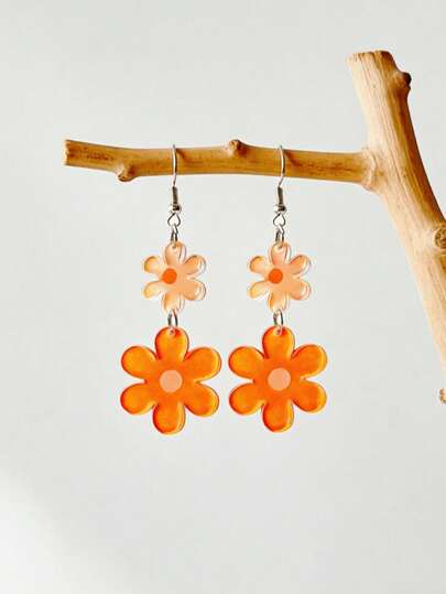 1 Pair Daisy Earrings, Fresh Cute Sweet Acrylic Creative Patchwork Flower Ear Jewelry