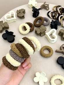 Random Select 120pcs Of Morandi Color Hair Accessories Suitable Daily Commuting, Dating,Chool, With A Grip On The Hair And Anti Slip Features Ponytail Hair Ties Elastics Rubber Bands - Multicolor - View 6