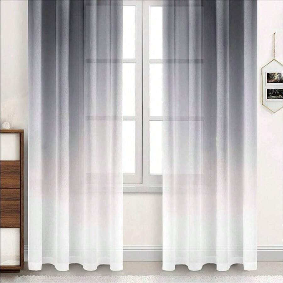 1PC, Sheer Gray Gradient Curtains Semi Sheer For Living Room Bedroom, Soft Light Filtering Privacy Window Drapes, Modern Drapery With Excellent Draping, Multiple Sizes For Small Apartment Rental - white ash - View 1