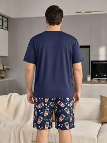 Plus Size 2pcs Men's Pajama Set, Casual Short Sleeve & Shorts Loungewear With Coffee Cup Print - Multicolor - View 2