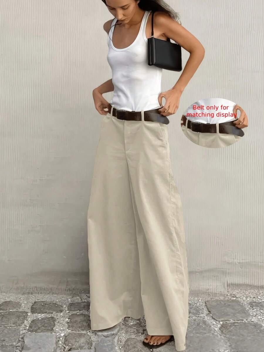 Pantalones largos de unicolor casuales y versátiles para uso diario para mujeres - Albaricoque - Ver 1