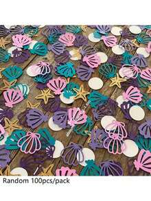 100 piezas/Paquete Confeti de conchas marinas, confeti decorativo de fiesta de sirena de colores, conchas marinas, estrellas de mar, perlas para esparcer en mesas, adecuado para fiestas festivas y decoración del hogar - Múltiples estilos - Ver 2