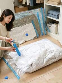 透明真空壓縮袋 懸掛式衣物收納袋 防塵壓縮袋 適用於居家臥室與宿舍 - 彩色 - 查看 3