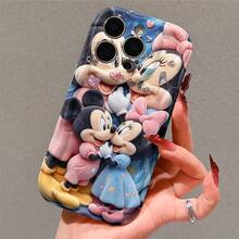 Disney Mickey & Minnie Mouse Couple Phone Case, Plush Style With Hearts & Flowers Print, Shockproof Protective Cover, Compatible With IPhone 17/16/15/14/13/12/11 Pro, Perfect Gift For Valentine/Birthday/Anniversary For Her & Him - 白色 - 查看 5