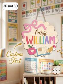 1pc Customized Teacher Classroom Wooden Door Sign, Personalized Teacher Name, Welcome Door Hanger, 3 Styles Available, Wooden Printed Sign With Hanging Rope, Classroom Decor, Teacher Appreciation Back To School Gift For Educators - Multicolor - View 12