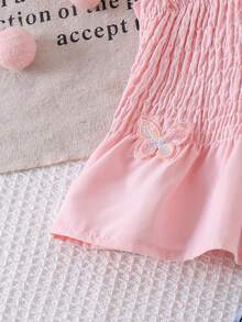 2pcs/Set Young Girl' Sweet Cute 3D Butterfly Suspender Top And Denim Skirt Outfit, Summer - Pink - View 6