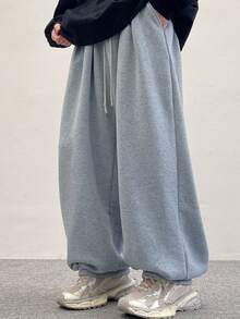 HEYKESON Men's 2 Pieces Ultra Loose Sweatpants, Collegiate Style - Light Grey - View 4