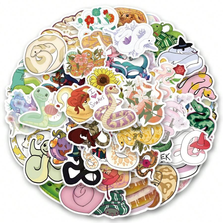 Paquete de 60 piezas de pegatinas de serpientes lindas | Pegatinas con hermosos patrones, pegatinas de alta calidad para botellas de agua, papel decorativo, diarios, portátiles, parachoques, patinetas, álbumes de recortes, maletas, refrigeradores, agendas, teclados, pegatinas para automóviles, útiles escolares - Linda serpiente - Ver 1