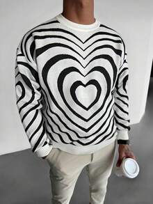 WAIT HIM Unisex Casual Heart Pattern Pullover Sweater, Suitable For Valentine's Day - White - View 8