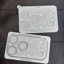防爆防摔小眾裝飾時尚淺藍色蝴蝶結亮銀韓風高端花卉，適用 Apple 17PRO/17PROMAX 全覆蓋底座防刮鏡頭保護膜，極簡主義保護膜，必備禮物，極簡淺藍色蝴蝶結時尚 - 閃銀蝴蝶結花朵 - 查看 1