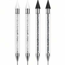 Rhinestone Pickup Pen, Double-Ended Rhinestone Gem Crystal Nail Pickup Wax Pen, Beaded Handle, Nail Art DIY Decoration Tool (Black & White) - Multicolor - View 8