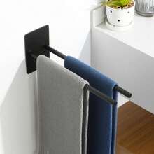 Porta asciugamani a doppia barra in acciaio inox nero, fissaggio adesivo senza fori, lunghezza 30 cm, per bagno e cucina - nero - Visualizzare 8