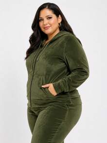 Pietra Plus Size Fleece Set, Autumn/Winter Collection, Women's Fashion, Super Versatile - Army Green - View 1
